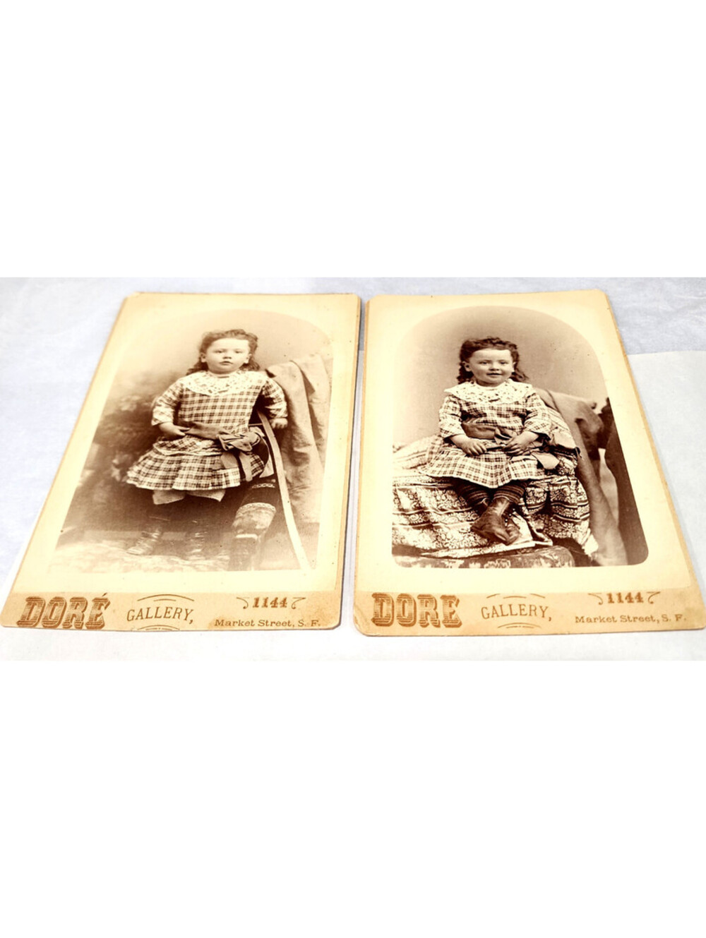Antique 1880s Photo Pair Child Plaid Kilt Cobbs Dore Gallery San Francisco CA